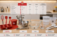 Utensilios de silicona alimentaria junto a otros materiales utilizados en cocina.